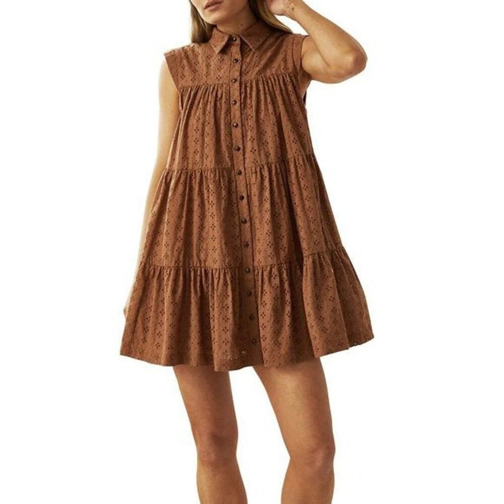 NWT Mon Renn Women's Florence Floral Embordered Cotton Flare Mini Dress